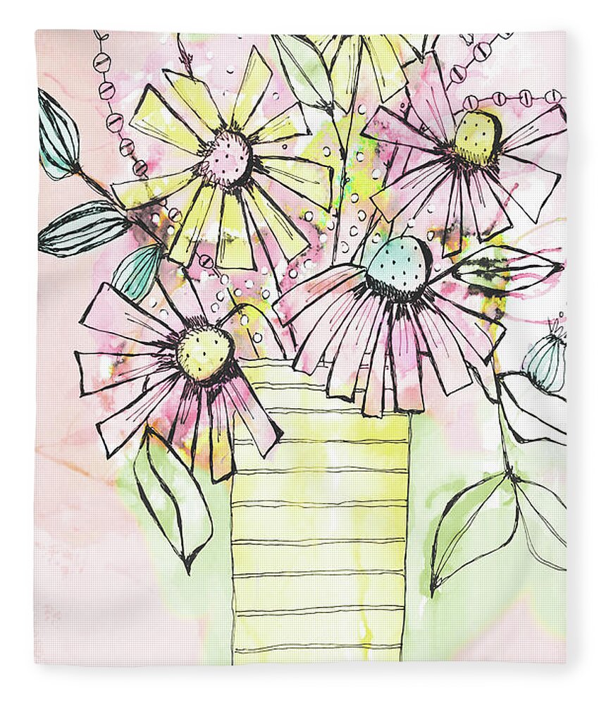 Wildflowers Fleece Blanket featuring the painting Wildflowers Vase by Krinlox
