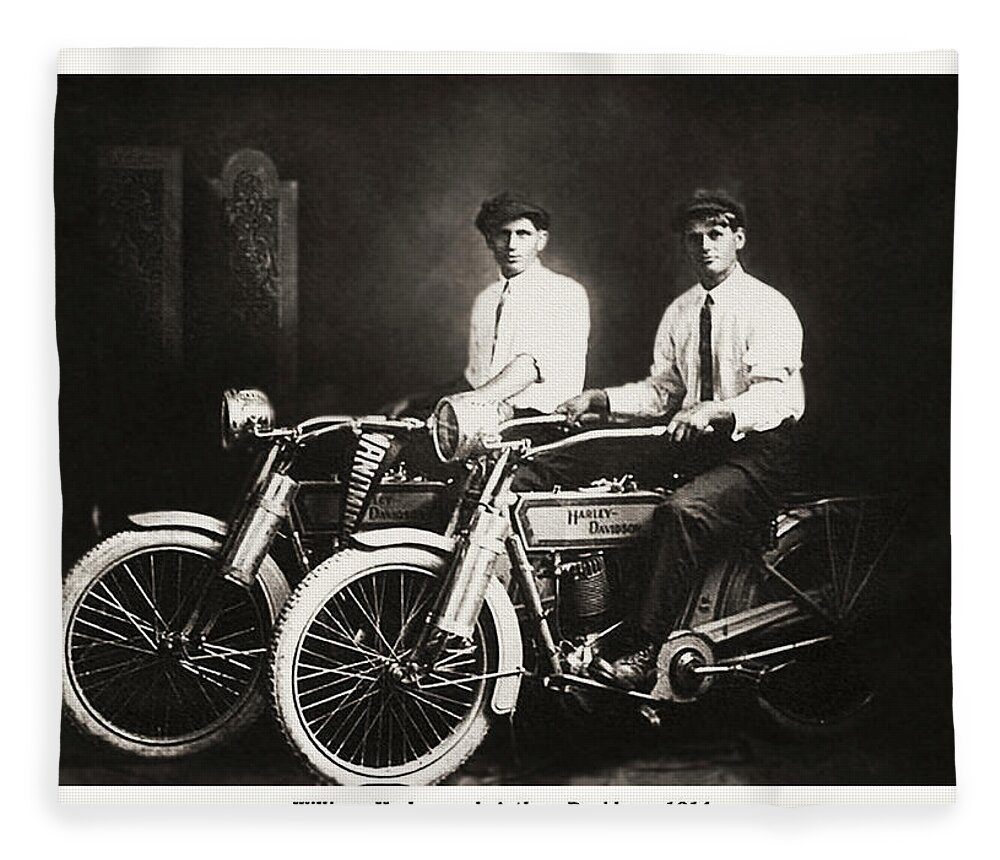 William Fleece Blanket featuring the photograph William Harley and Arthur Davidson 1914 by Bill Cannon