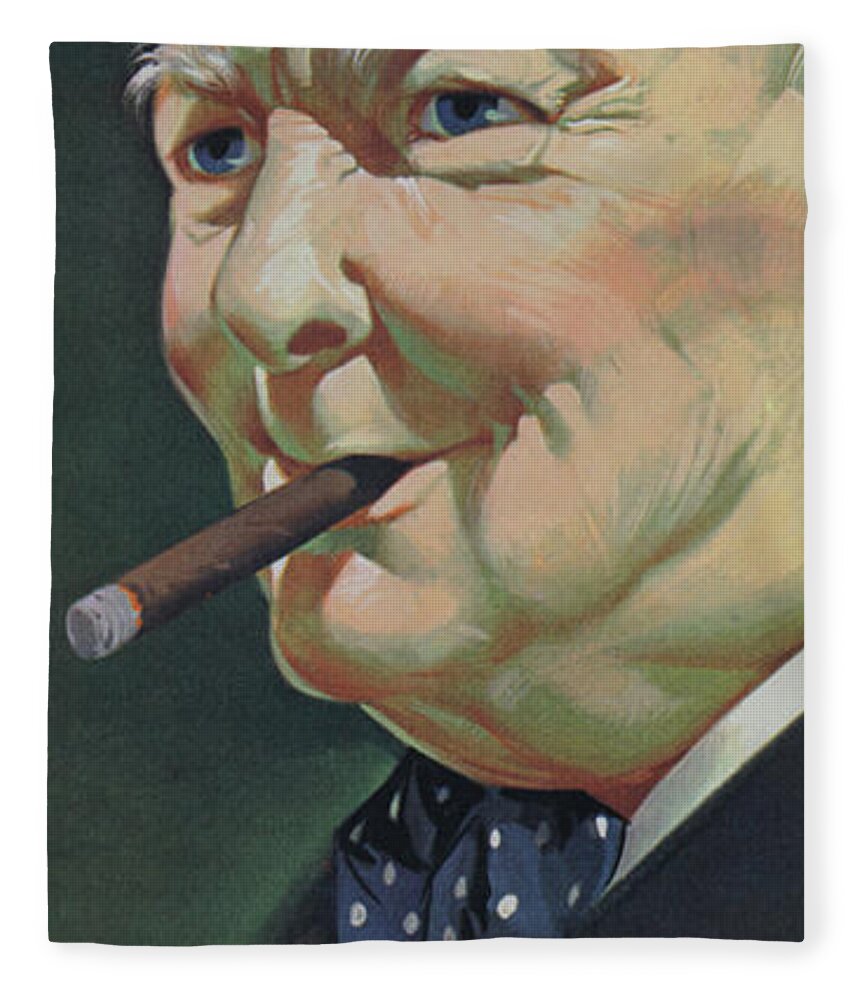 Winston Fleece Blanket featuring the painting Winston Churchill with a cigar by Angus McBride