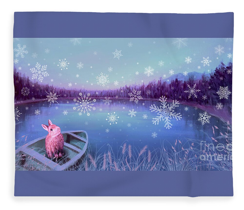 Stirrup Lake Fleece Blanket featuring the painting Winter Dream by Yoonhee Ko