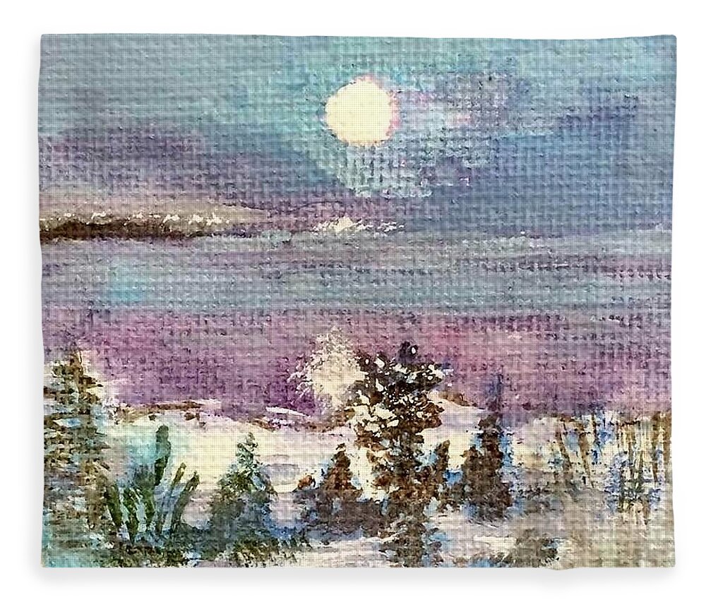 Full Moon Fleece Blanket featuring the painting Winter Moon Energy by Deb Stroh-Larson
