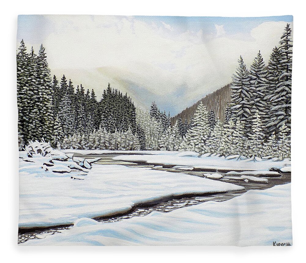 Canadian Winter Fleece Blanket featuring the painting Winterland by Kenneth M Kirsch