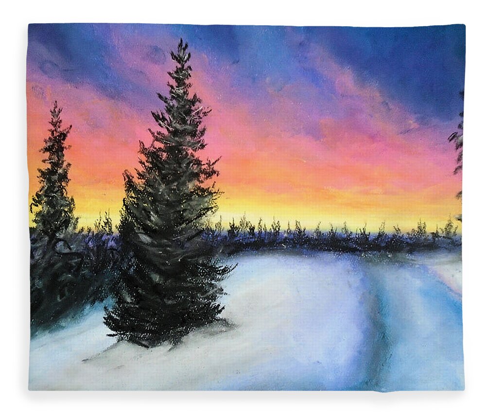 Winter Fleece Blanket featuring the drawing Winter's escape by Jen Shearer