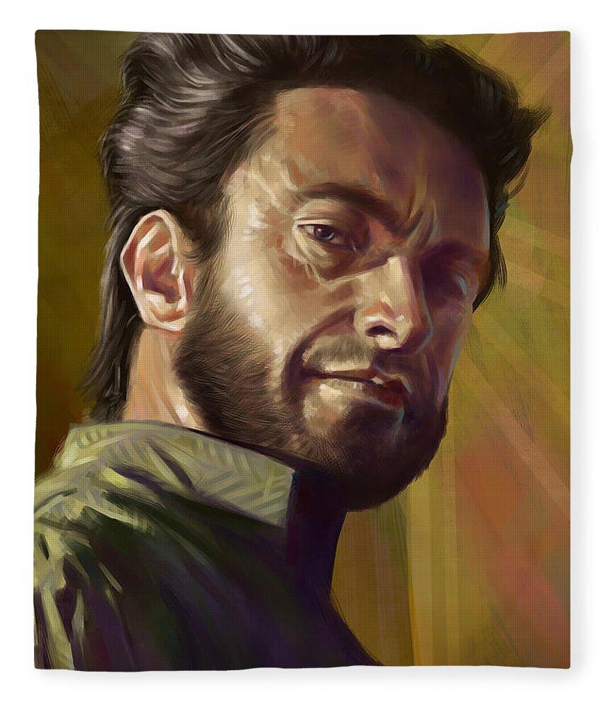 Wolverine Fleece Blanket featuring the digital art Wolverine - Hugh Jackman by Darko B