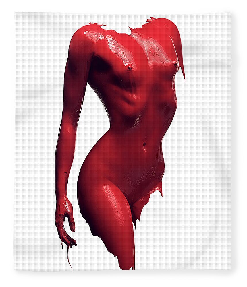 Woman Fleece Blanket featuring the photograph Woman body red paint by Johan Swanepoel