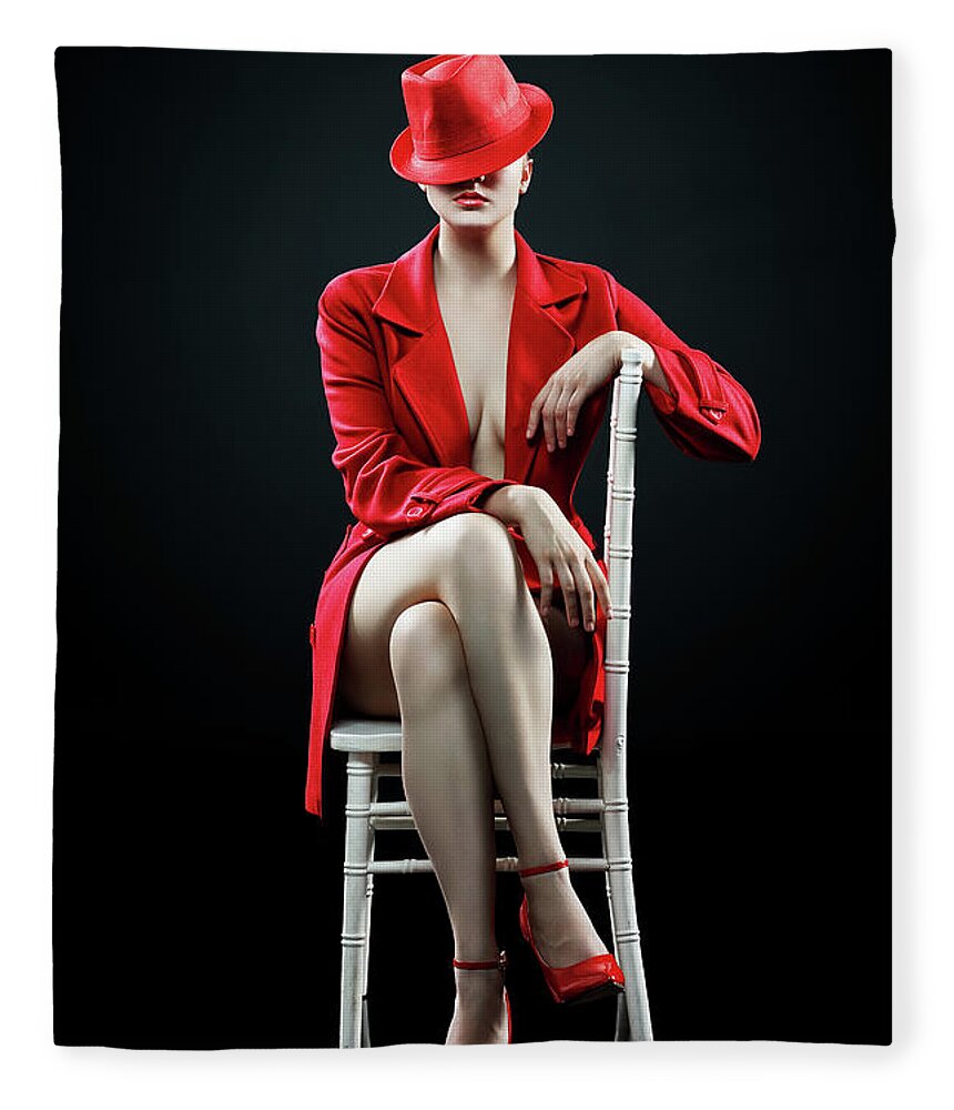Woman Fleece Blanket featuring the photograph Woman in red by Johan Swanepoel