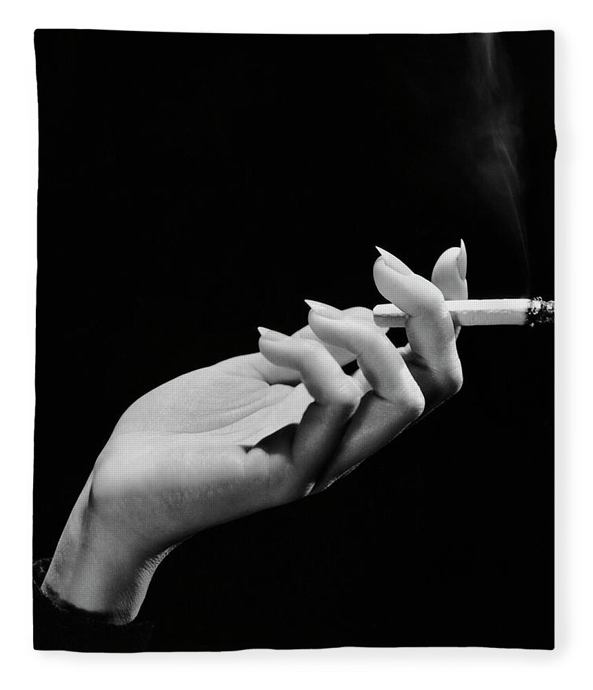 Womans Hand Holding Lit Cigarette Fleece Blanket by George Marks ...