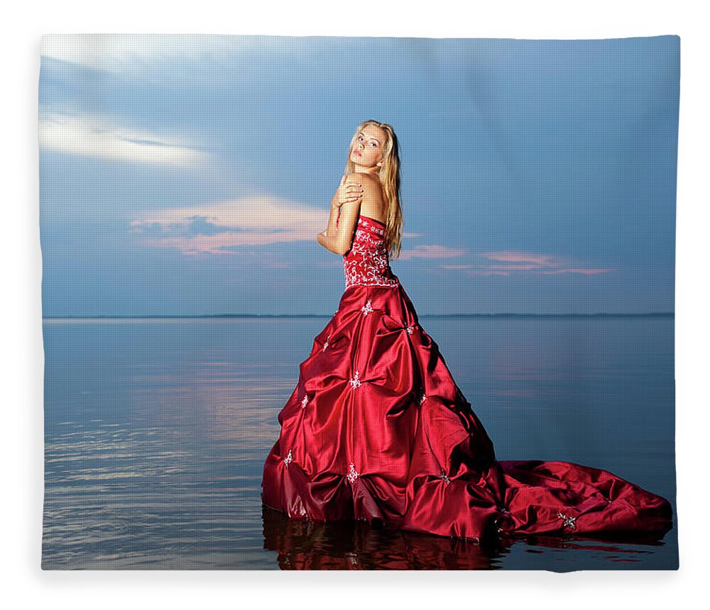 People Fleece Blanket featuring the photograph Women In Red Dress by Proxyminder