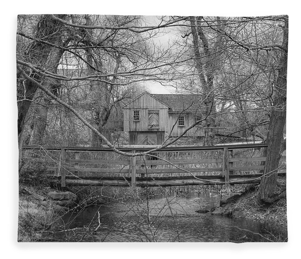 Waterloo Village Fleece Blanket featuring the photograph Wooden Bridge Over Stream - Waterloo Village by Christopher Lotito