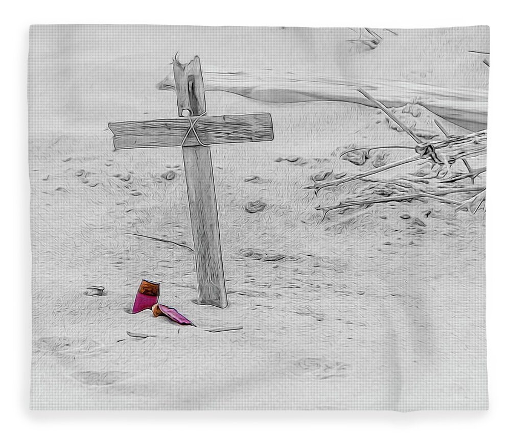 Beach Fleece Blanket featuring the photograph Wooden Cross by Cathy Kovarik