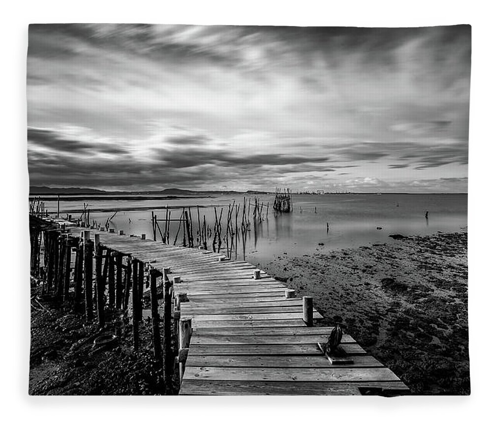 Seascapes Fleece Blanket featuring the photograph Wooden fishing Piers by Michalakis Ppalis