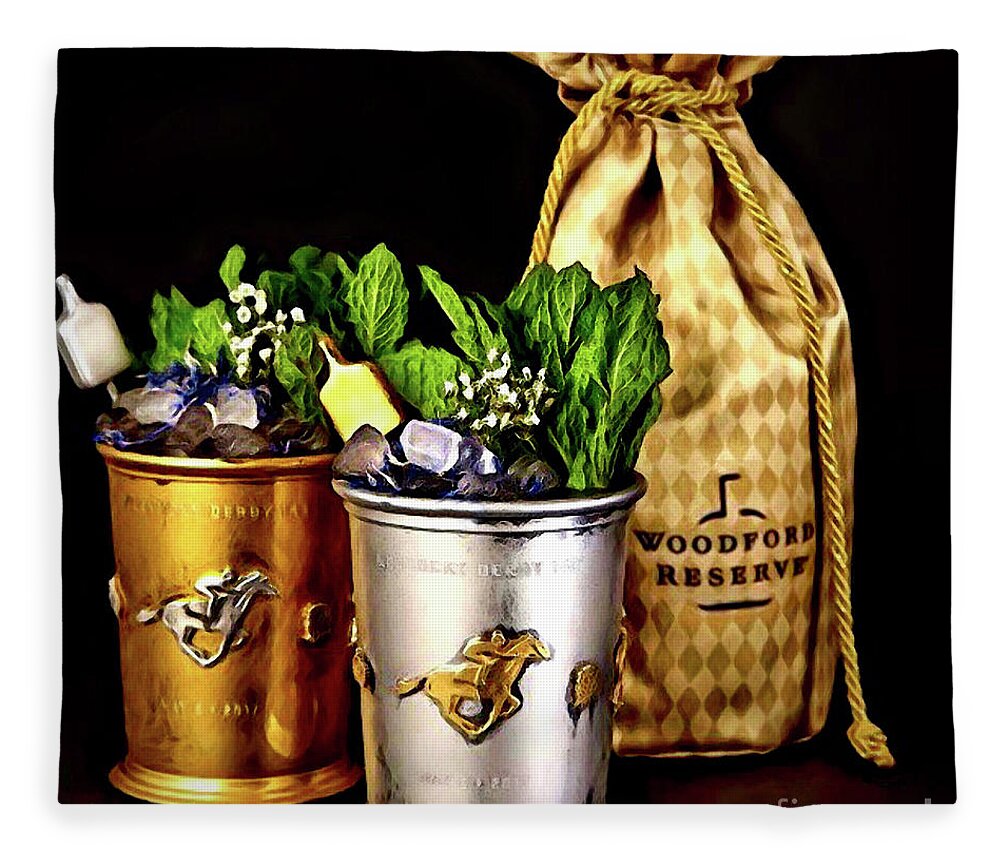 Cocktail Fleece Blanket featuring the digital art Woodford Reserve Mint Julep by CAC Graphics