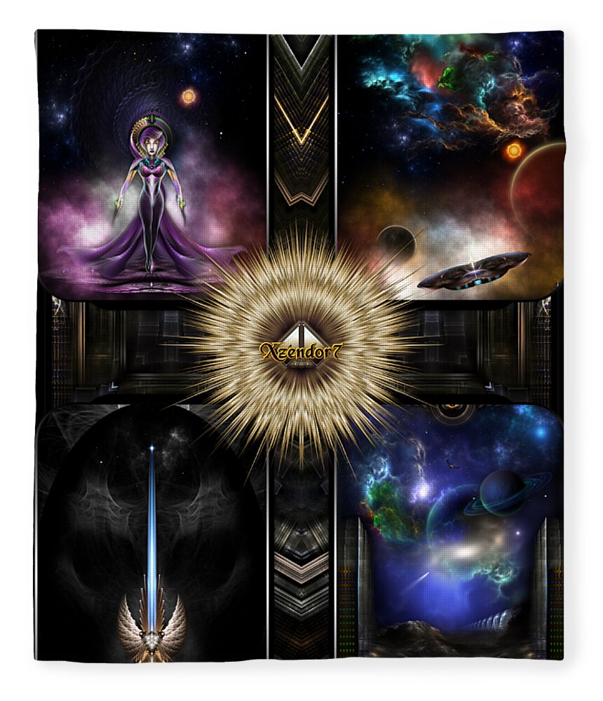 Quadology Fleece Blanket featuring the digital art Xzendor7 Quadology Of Fractal Fantasy Art by Rolando Burbon