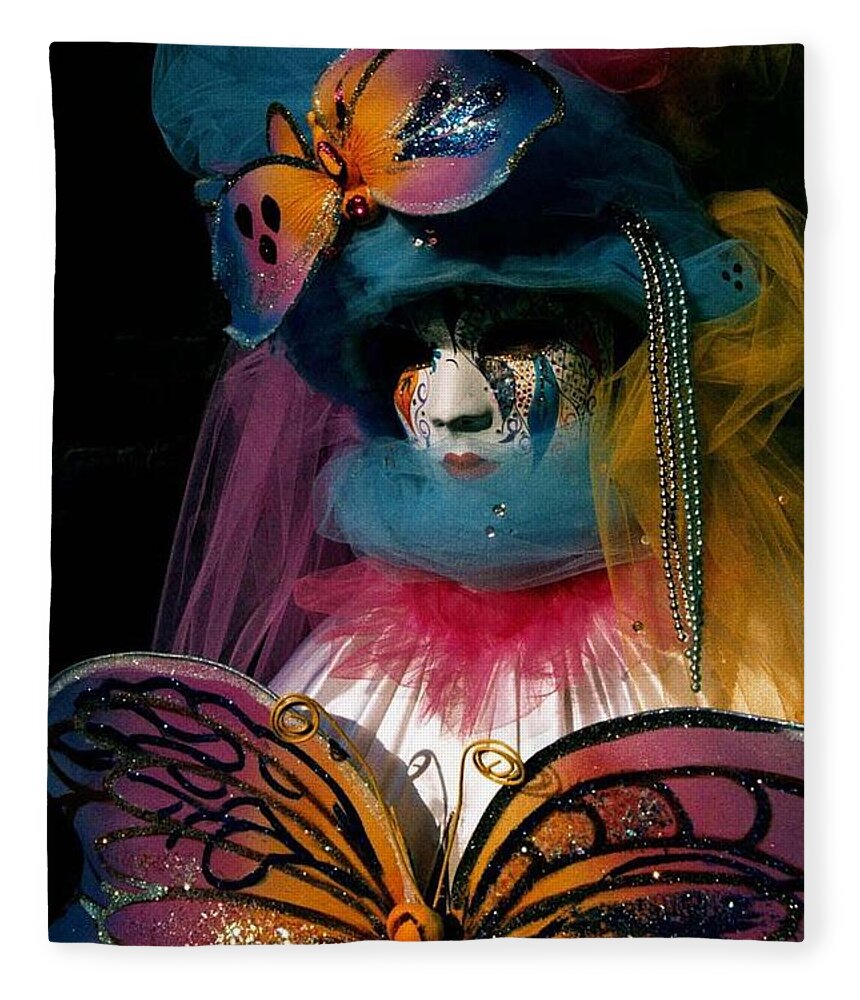 Carnivale Fleece Blanket featuring the photograph Yellow Pink Blue Butterfly by Donna Corless