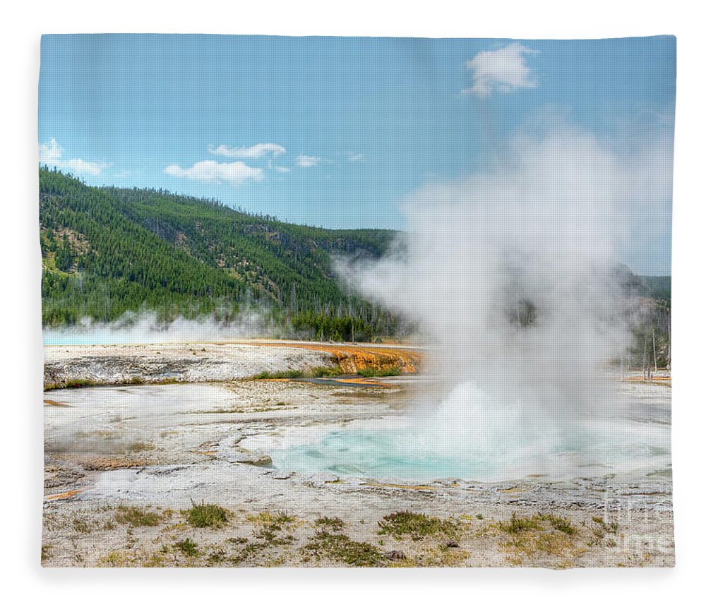 Yellowstone Fleece Blanket featuring the photograph Yellowstone bubbling pools by Paul Quinn