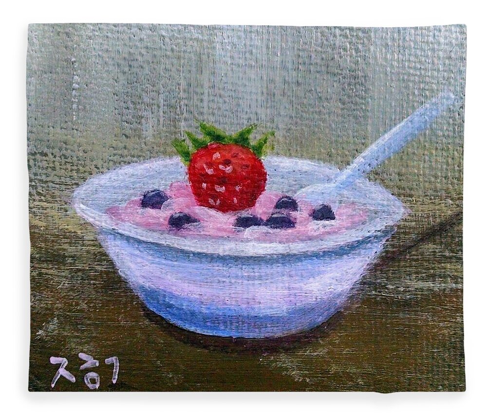 Yogurt Fleece Blanket featuring the painting Yogurt by Helian Cornwell