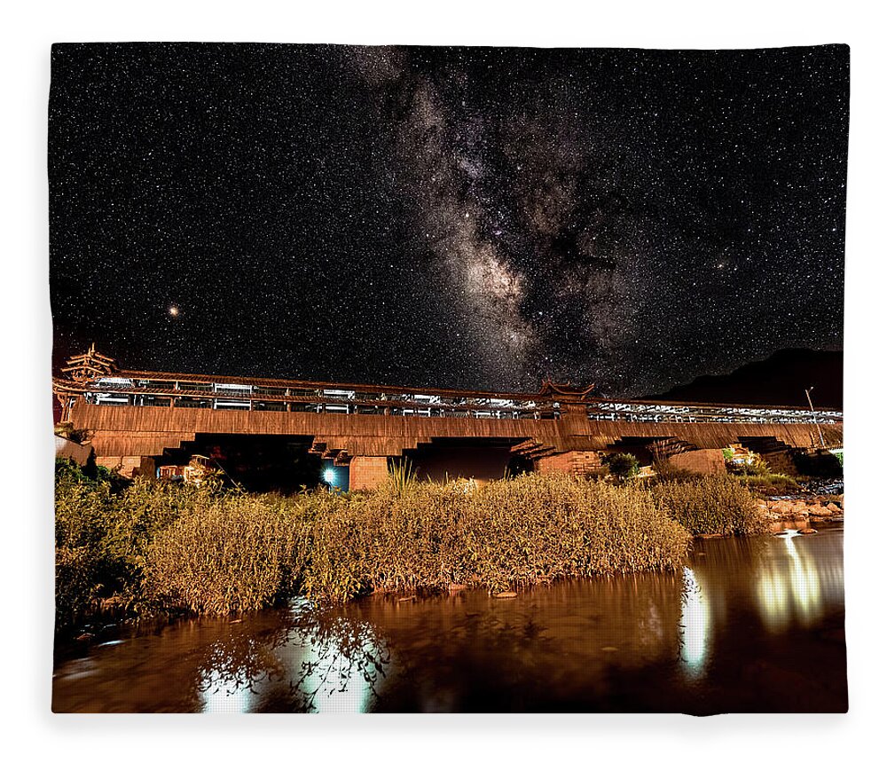 Bridge Fleece Blanket featuring the photograph Yonghe Bridge Milky Way by William Dickman