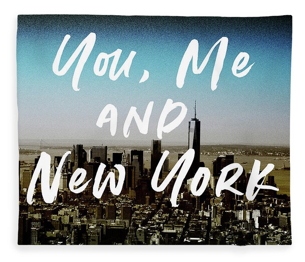 New York Fleece Blanket featuring the mixed media You Me New York Color- Art by Linda Woods by Linda Woods