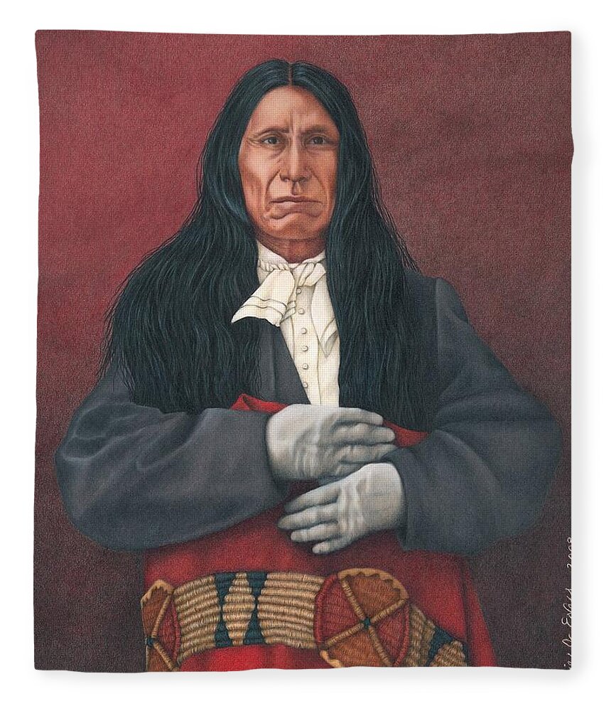 Native American Portrait. American Indian Portrait. Red Cloud. Fleece Blanket featuring the painting Young Red Cloud by Valerie Evans