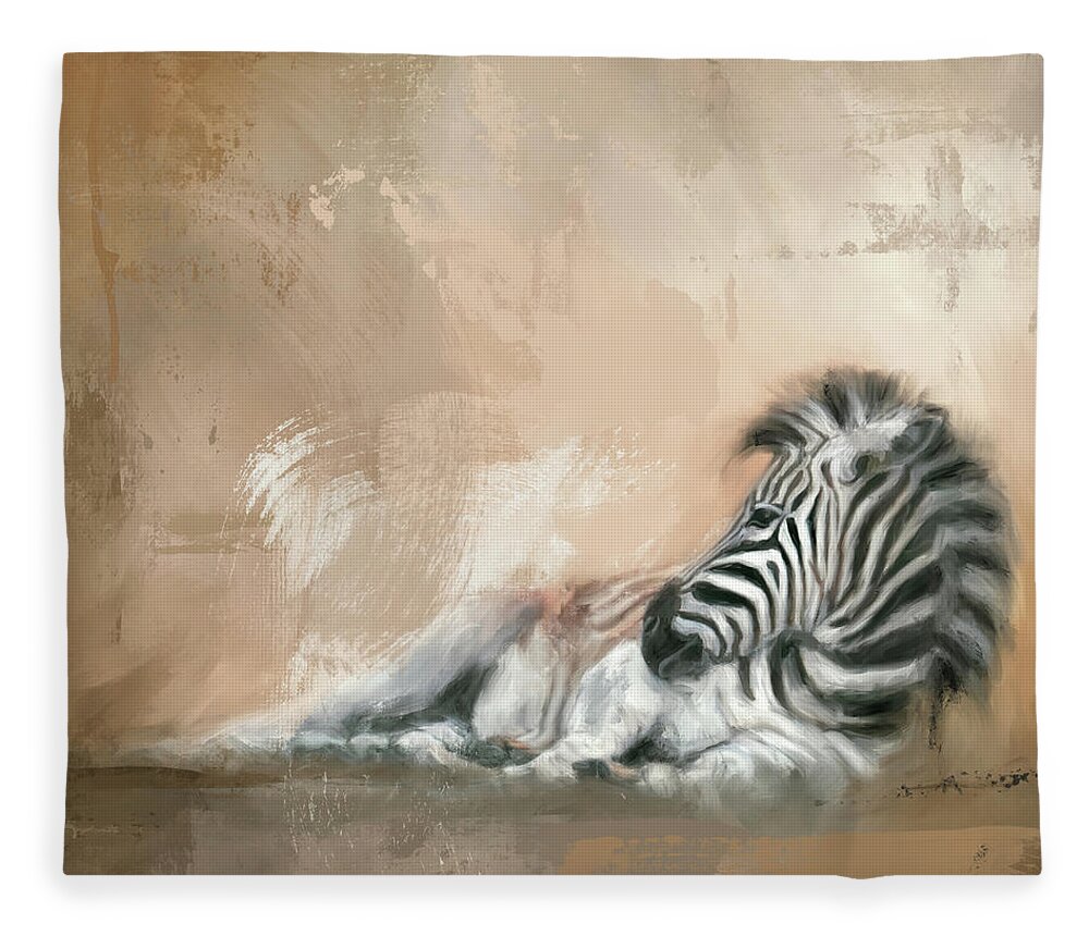 Colorful Fleece Blanket featuring the painting Zebra At Rest by Jai Johnson