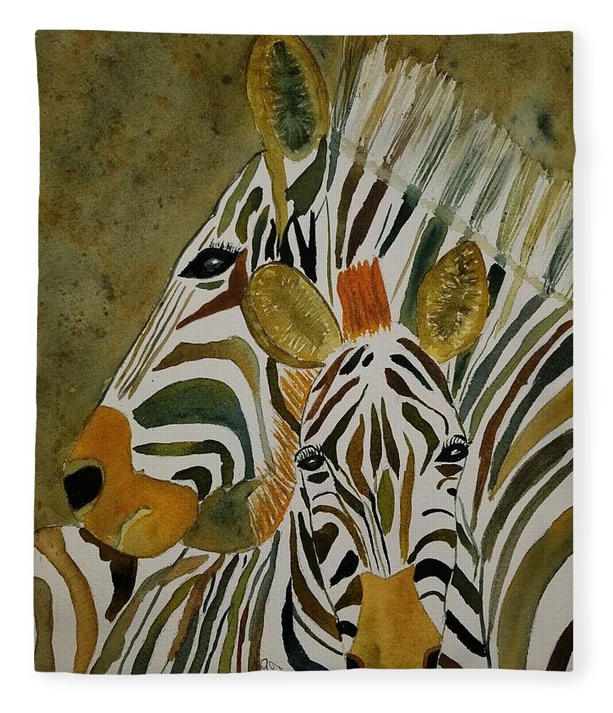 Zebra Fleece Blanket featuring the painting Zebra Jungle by Ann Frederick