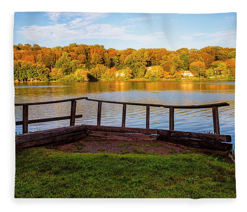 Gorton Pond; East Lyme; Zen Fleece Blanket featuring the photograph Zen Pond in Autumn by Marianne Campolongo