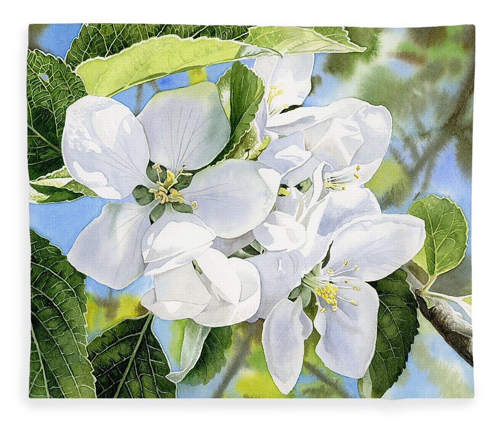 Apple Blossoms Fleece Blanket featuring the painting Apple Blossoms #1 by Espero Art