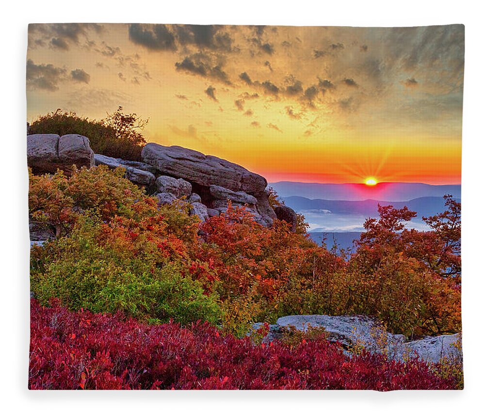Fall Fleece Blanket featuring the photograph Autumn Sunrise on the Rocks #2 by Dan Carmichael
