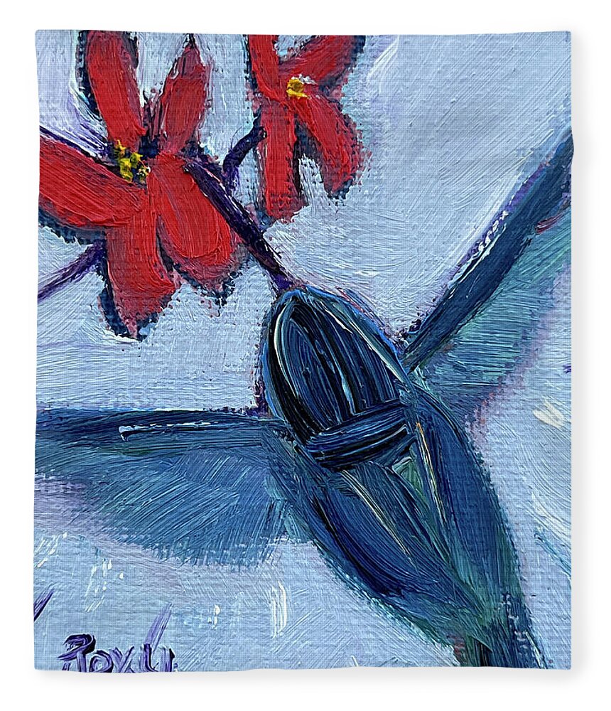 Hummingbird Fleece Blanket featuring the painting Blue Hummingbird by Roxy Rich