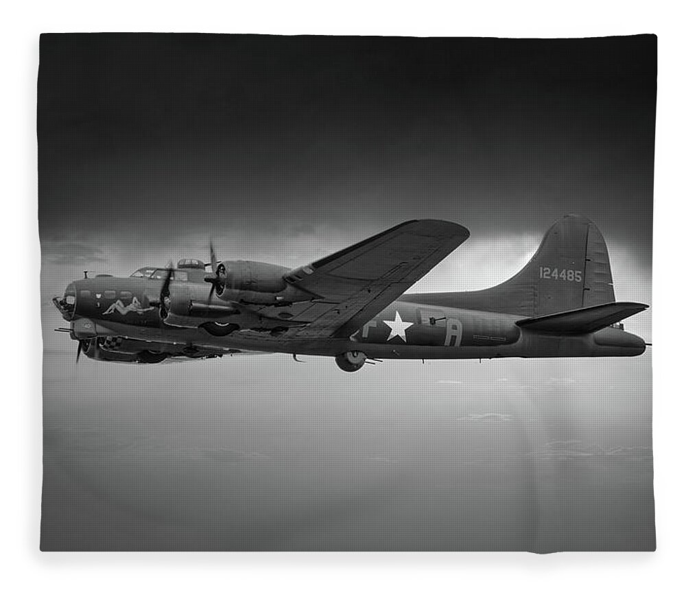 Usa Fleece Blanket featuring the photograph Boeing B-17 Flying Fortress, World War 2 Bomber Aircraft Black and White #1 by Rick Deacon