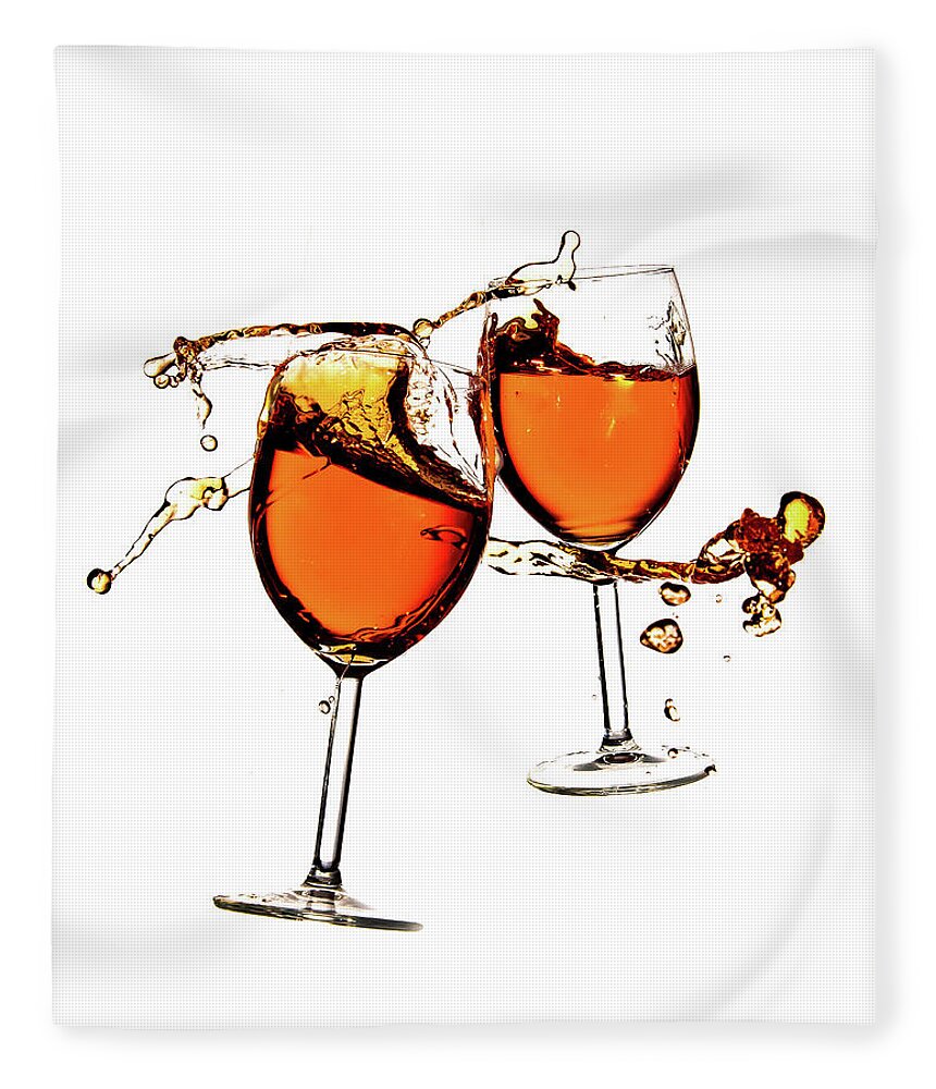 Damaged Fleece Blanket featuring the photograph Broken wine glasses with wine splashes on a white background by Michalakis Ppalis