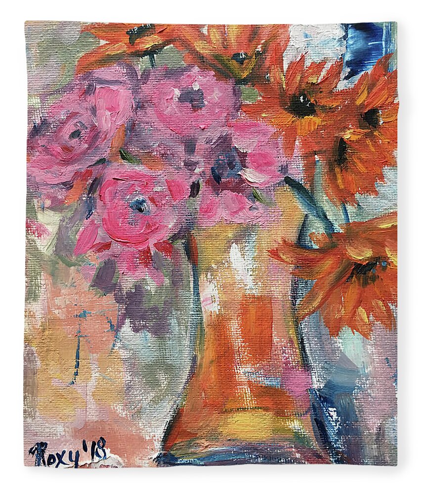 Flowers Fleece Blanket featuring the painting Bunch of Happy Flowers by Roxy Rich