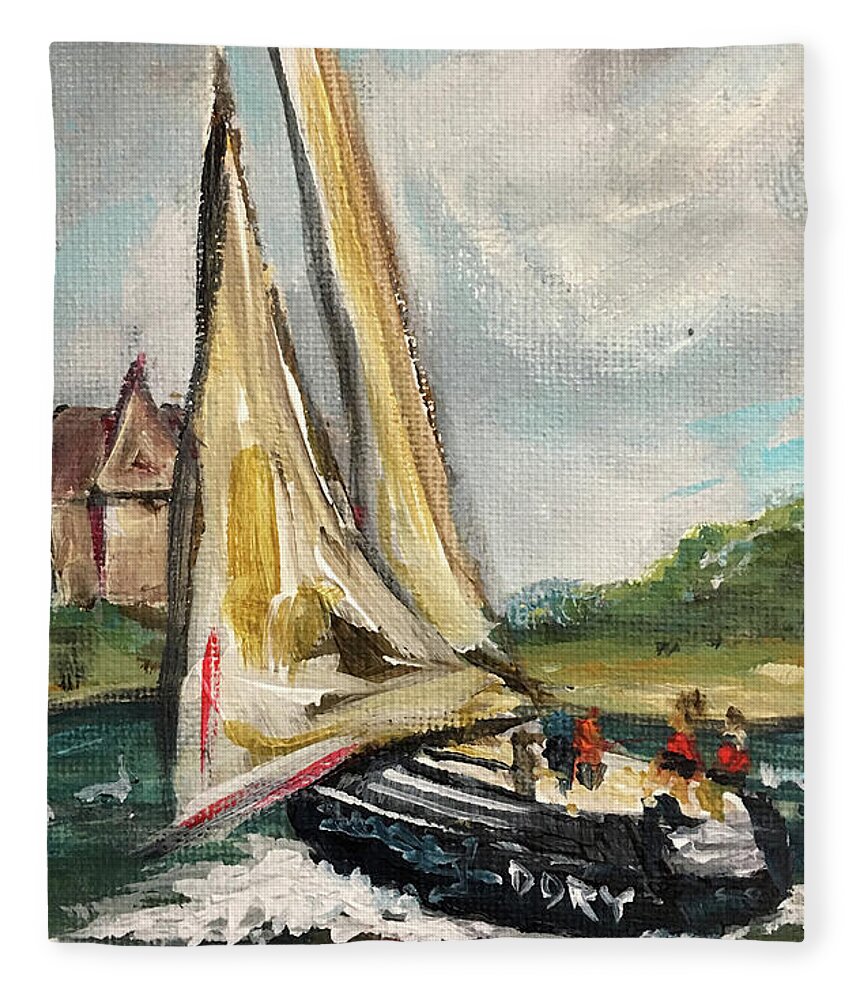 Cape Cod Fleece Blanket featuring the painting Cape Sailing #1 by Roxy Rich