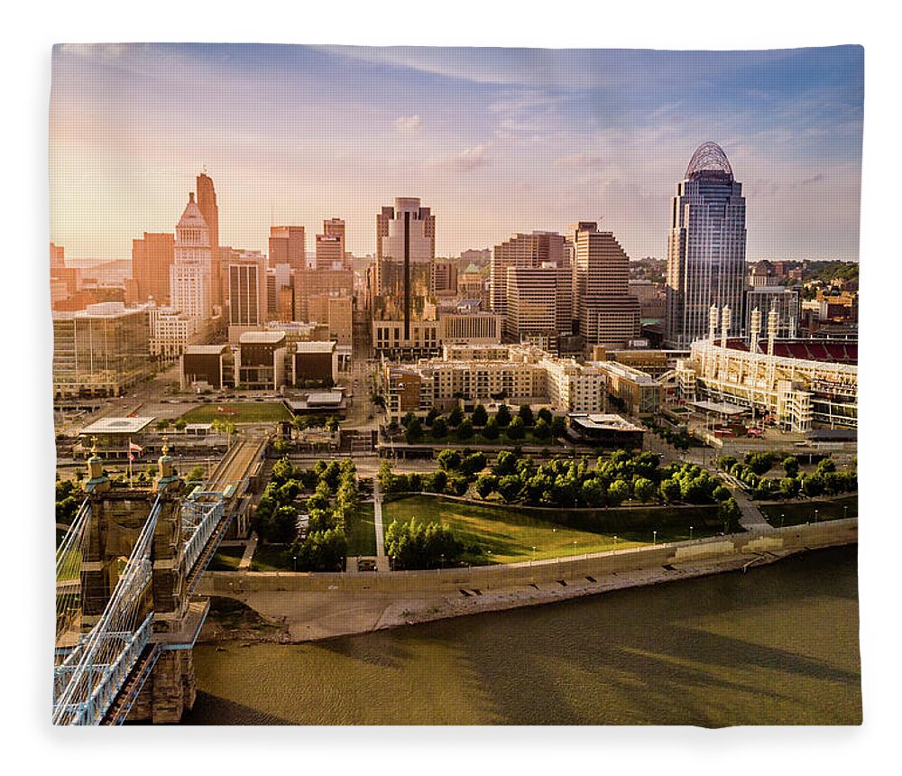America Fleece Blanket featuring the photograph Cincinnati downtown #1 by Alexey Stiop