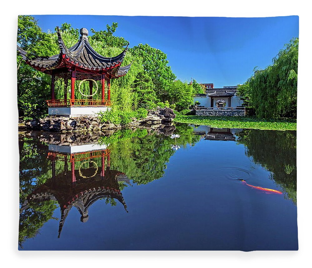 Alex Lyubar Fleece Blanket featuring the photograph Classical Chinese Garden #1 by Alex Lyubar