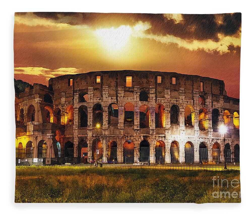 Colosseum Fleece Blanket featuring the digital art Colosseum, Rome #1 by Jerzy Czyz