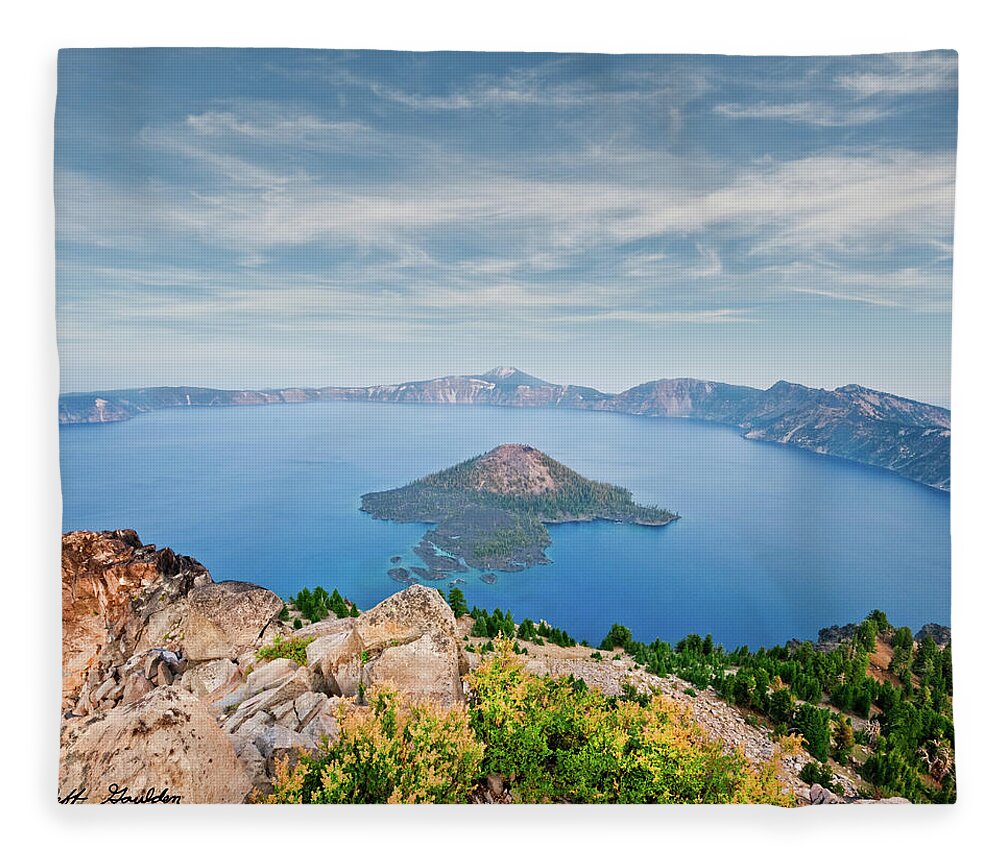 Aerial View Fleece Blanket featuring the photograph Crater Lake in the Evening by Jeff Goulden
