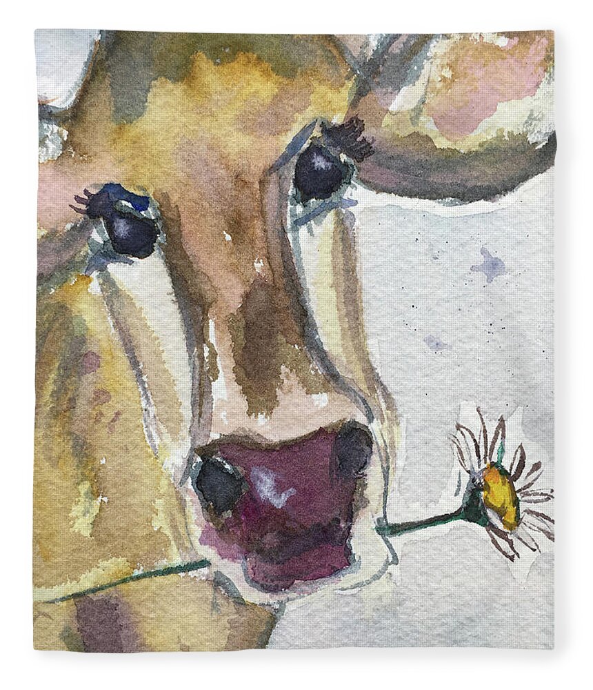 Cow Fleece Blanket featuring the painting Daisy by Roxy Rich