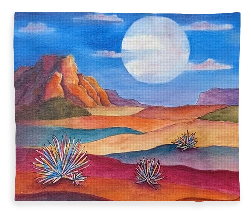 Mixed Media - Watercolor Fleece Blanket featuring the mixed media Desert Moon by Terry Ann Morris