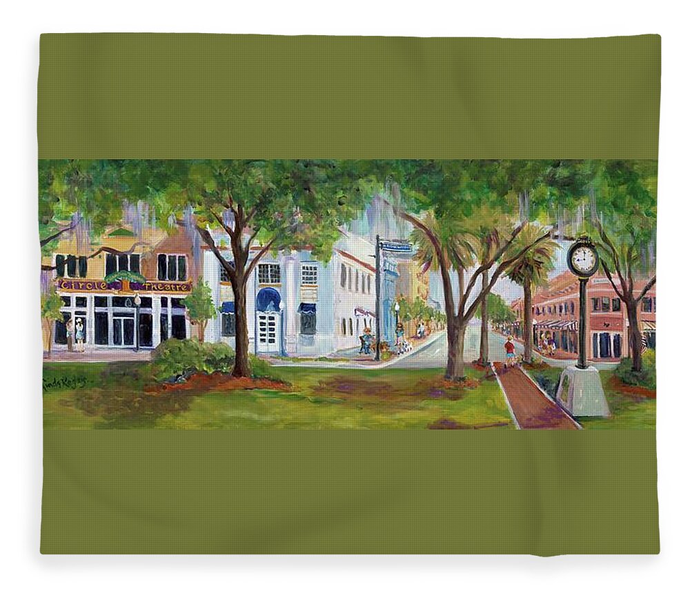 Sebring Florida Fleece Blanket featuring the painting Downtown Sebring Morning #1 by Linda Kegley