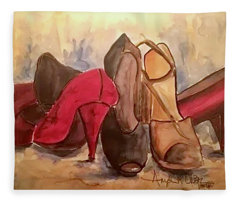  Fleece Blanket featuring the painting Dress shoes by Angie ONeal