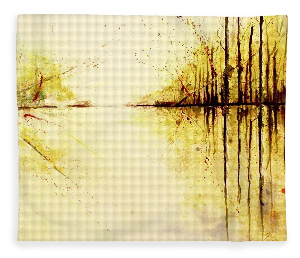 Yellow Fleece Blanket featuring the painting Golden Lagoon #1 by John Glass