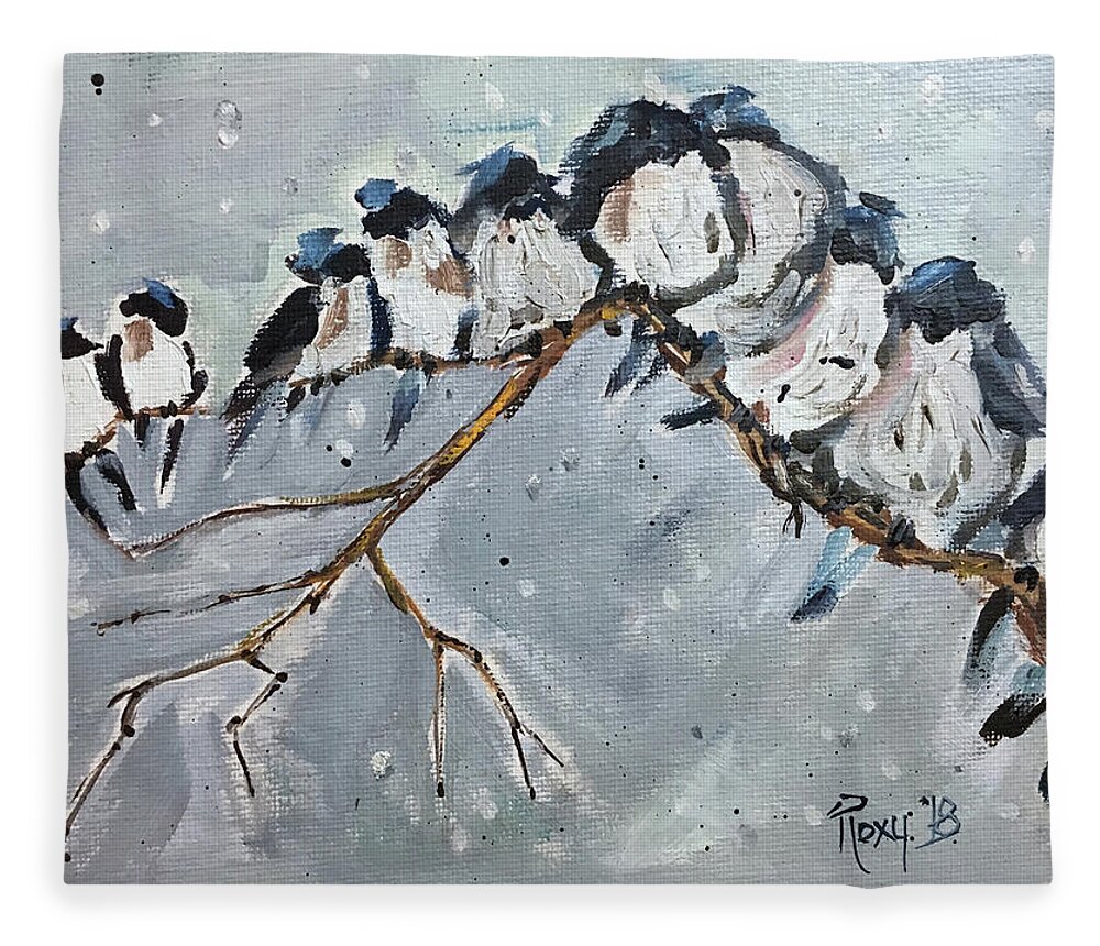 Wrens Fleece Blanket featuring the painting Group Hug #1 by Roxy Rich