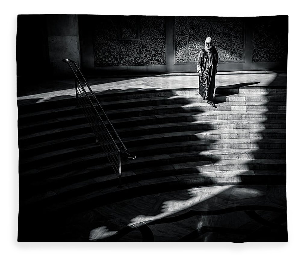 Casablanca Fleece Blanket featuring the photograph Hassan II Mosque in Casablanca by Arj Munoz