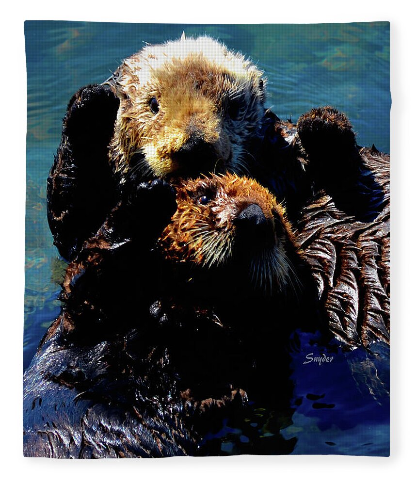 Otter Fleece Blanket featuring the photograph High Five Sea Otter Morro Bay California 2 #2 by Barbara Snyder