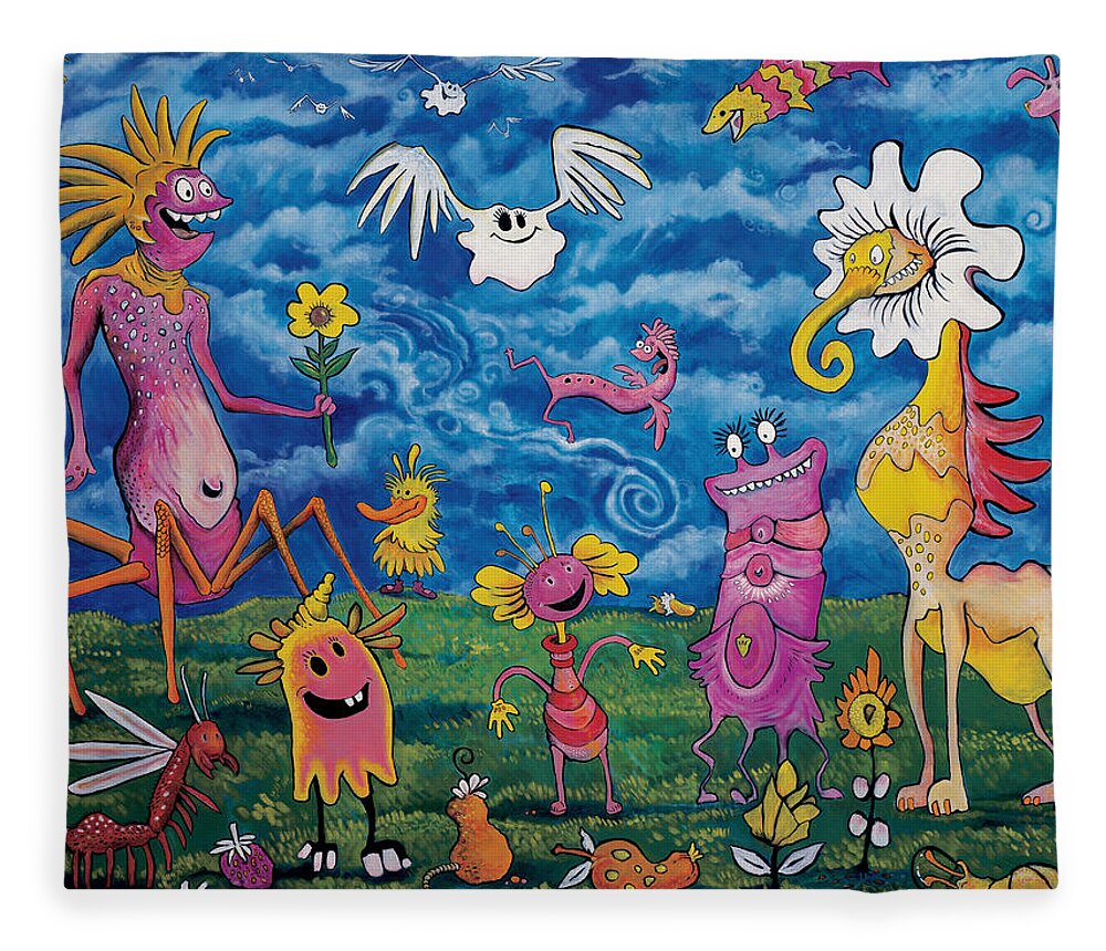Cartoon Fleece Blanket featuring the painting In the Valley of Plantumi #1 by Yom Tov Blumenthal