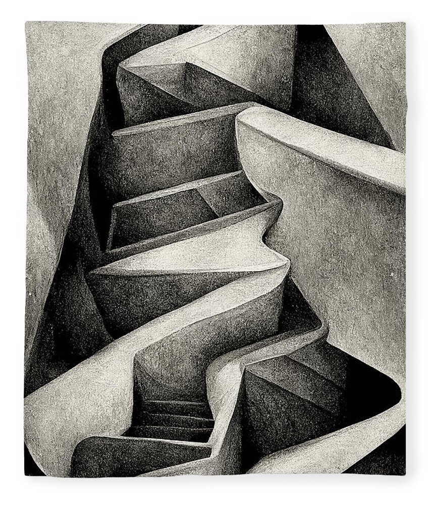 M.c. Escher Fleece Blanket featuring the digital art Interpretation of Escher's Infinite Stairs #1 by Sabantha