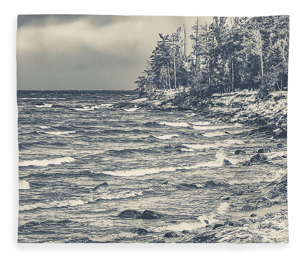 Presque Isle Fleece Blanket featuring the photograph Lake Superior by Phil Perkins