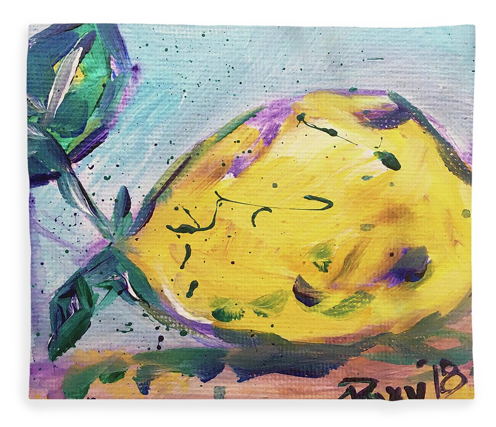 Lemon Fleece Blanket featuring the painting Lemon Drop #1 by Roxy Rich