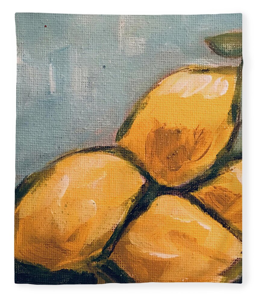 Lemon Fleece Blanket featuring the painting Lemons from Heaven by Roxy Rich